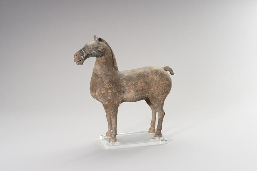 A PAINTED POTTERY FIGURE OF A HORSE WITH OXFORD TEST