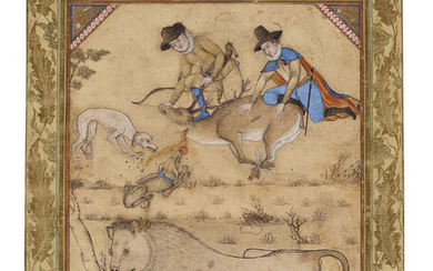 A PAINTING AFTER A EUROPEAN PRINT: A HUNT SCENE INDIA, MUGHAL, 18TH CENTURY