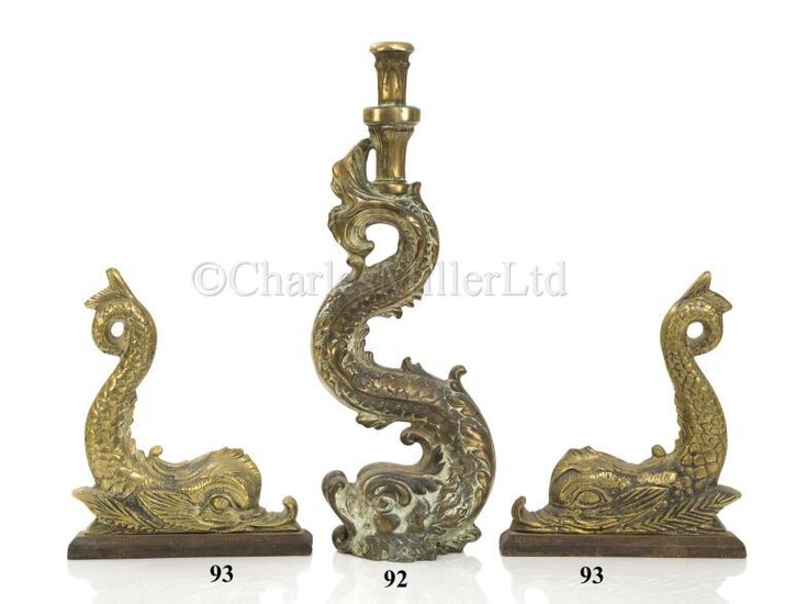 A PAIR OF ADMIRALTY PATTERN DECORATIVE BRASS DOLPHINS FOR...