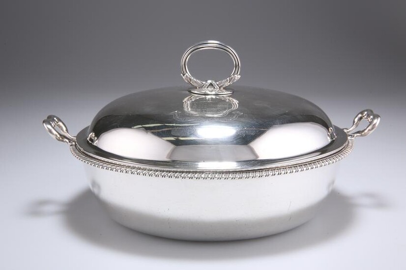 A GEORGE III SILVER POTAGE DISH AND COVER, by