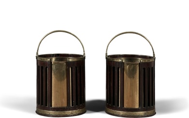 A PAIR OF GEORGE III MAHOGANY AND BRASS BOUND PLATE BUCKETS ...