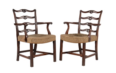 A PAIR OF MAHOGANY ARMCHAIRSIN GEORGE III STYLE