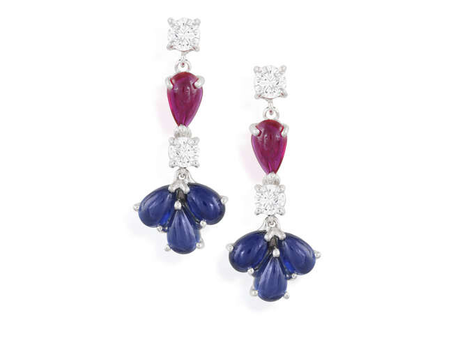 A PAIR OF SAPPHIRE, RUBY AND DIAMOND PENDENT...