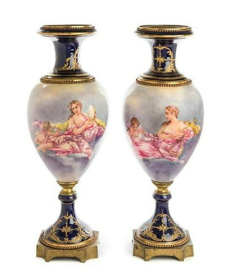 A Pair Of Gilt Bronze Mounted Sevres Style Porcelain