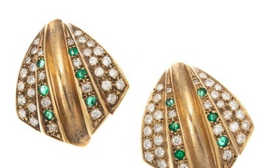 A Pair of Emerald & Diamond Earrings in 14K