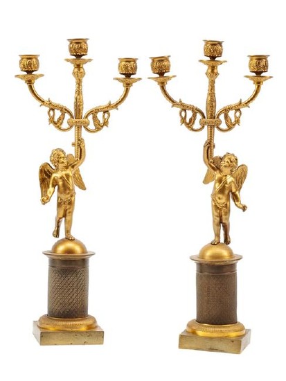 A Pair of French Empire Gilt Bronze Three-Light