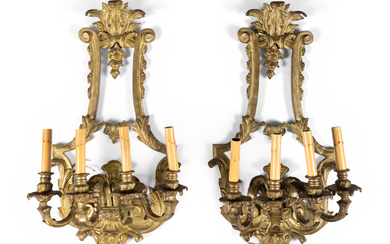 A Pair of Napoleon III Style Gilt Bronze Four-Light Sconces