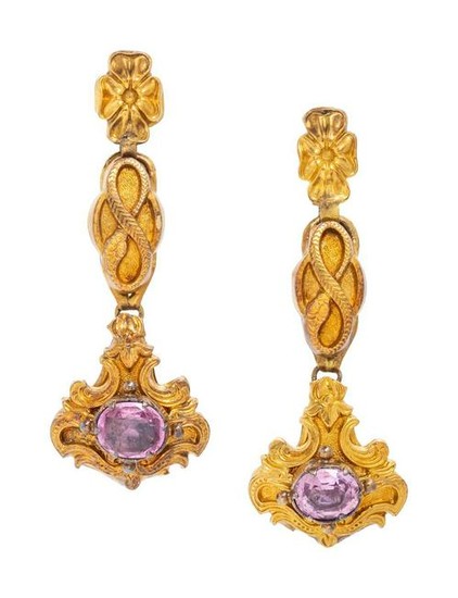 A Pair of Victorian Yellow Gold and Amethyst Screwback