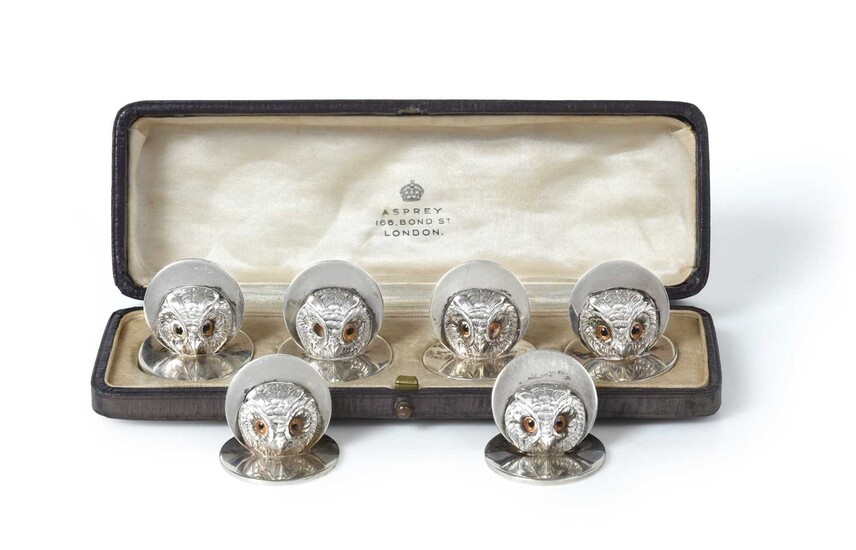 A Set of Four George V Silver Place-Card Holders by Sampson Mordan and Co., London, 1924, Retailed by Asprey, 168 New Bond Street, London