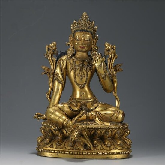 A Tibetan Gilt-Bronze Crown Buddha
