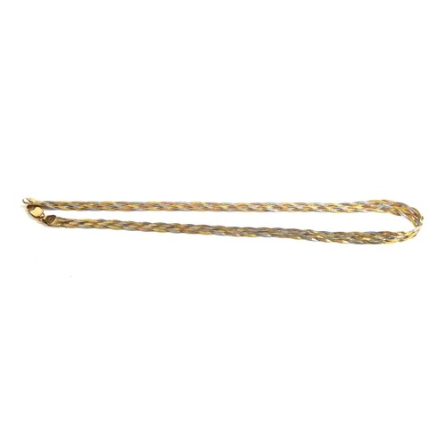 A VINTAGE 9CT TRICOLOUR GOLD NECKLACE Fine woven links with ...