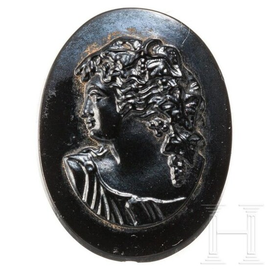 A black cameo with a fine portrait of the youthful