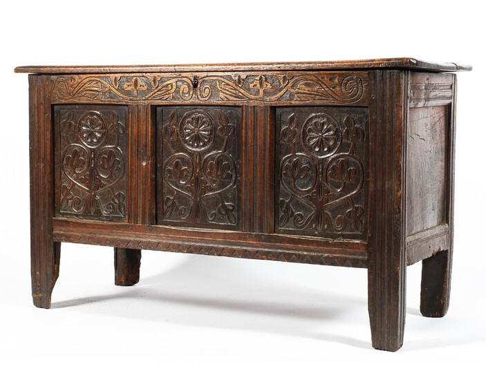 A carved oak coffer, 18th century