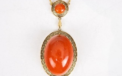 A coral and 14k gold pendant necklace