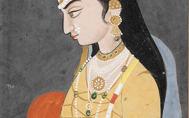 A courtesan with a cat Jaipur, circa 1840-50