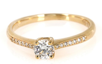 A diamond ring set with a brilliant-cut diamond weighing app. 0.33 ct....