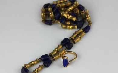 A gold and lapis lazuli necklace