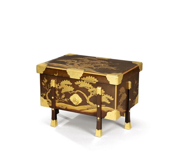 A gold lacquer and gilt-metal mounted lacquer chest, Karabitsu Japan, 19th-early 20th century