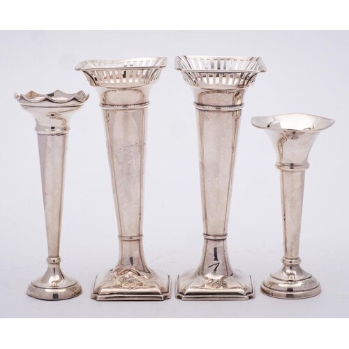 A group of four silver specimen vases, various makers and da...