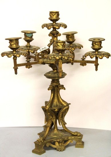 A heavy 19th century bronze five branch candelabra, H. 44cm.
