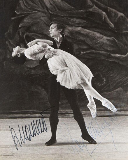 A large private collection of ballet photographs of Rudolph Nureyev and Dame Margot Fonteyn, taken at live performances and rehearsals, comprising approximately forty autographed photographs, approximately 250 photographs in total presented in...