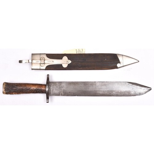 A late 19th century bowie knife, heavy blade 12”, marked “L...
