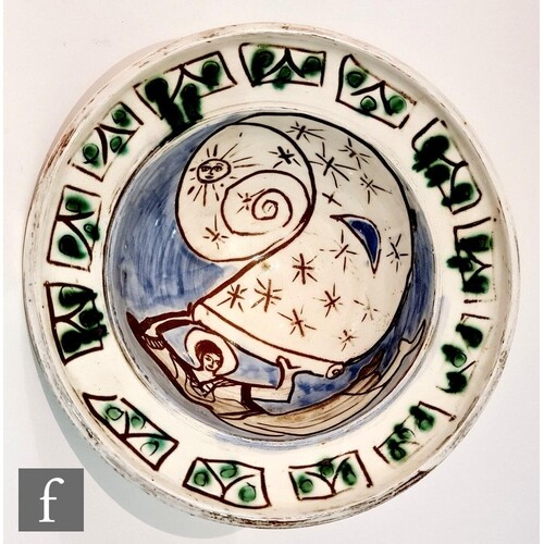 A later 20th Century studio pottery bowl decorated with an i...