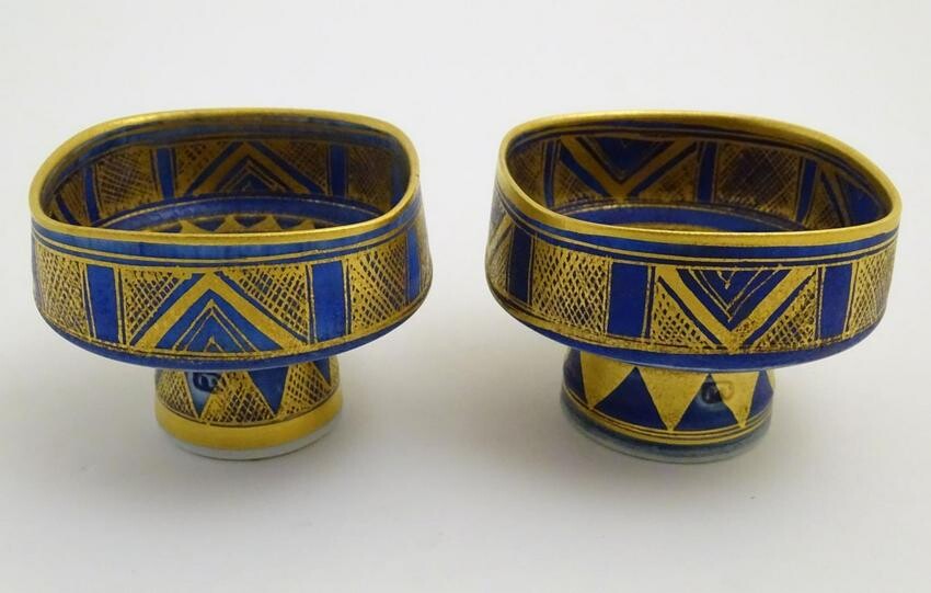 A matched pair of studio pottery footed squared bowls /