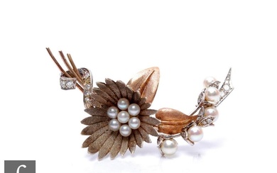 A mid 20th Century 9ct white and rose gold floral spray broo...