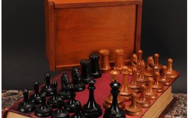 A mid-20th century beech and ebonised chess set, of Zagreb o...