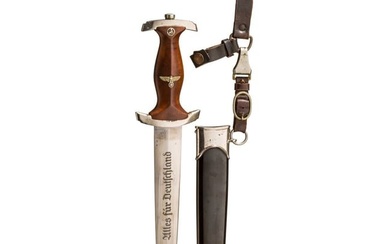 A model 1933 NSKK service dagger with three-piece leather hanger, maker M 7/66 with additional