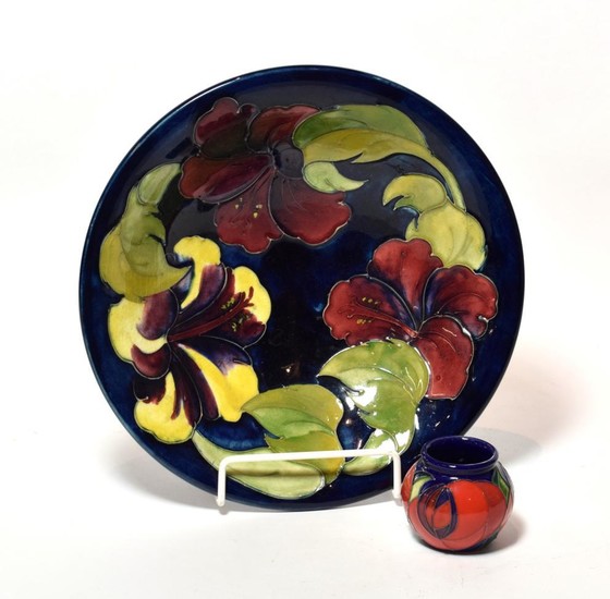 A modern Moorcroft Hibiscus bowl, together with a small Moorcroft...