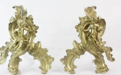 A pair o bronze door pullers with cherubs putti - Rococo Style - Bronze (gilt) - Second half 19th century