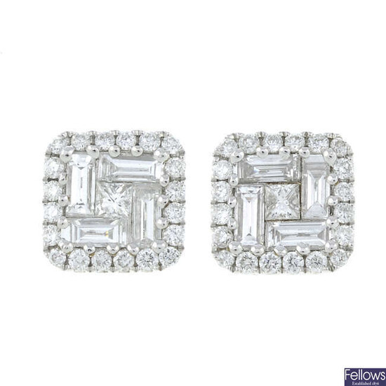 A pair of 18ct gold vari-cut diamond stud earrings.