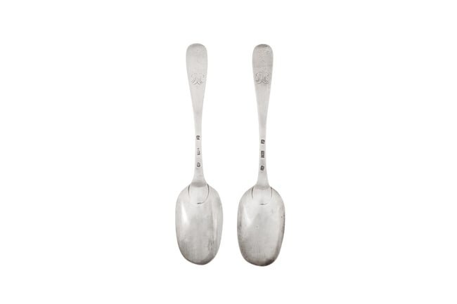 A pair of George II Scottish provincial silver tablespoons, Inverness circa 1740 by John Baillie