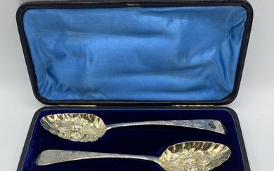 A pair of Georgian Silver spoons in fitted case...