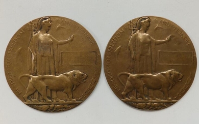 A pair of WWI bronze death plaques dedicated to...