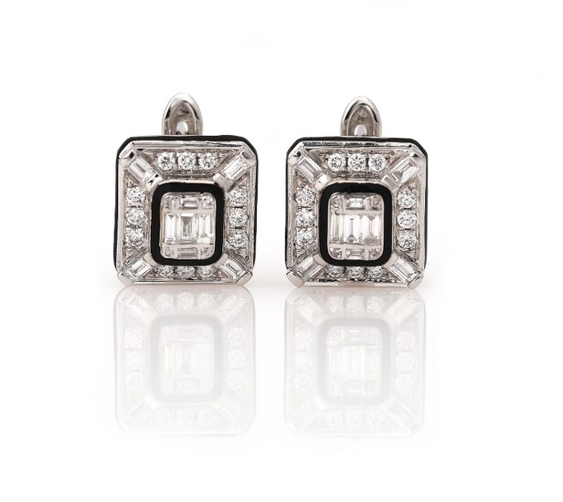 NOT SOLD. A pair of diamond ear pendants each set with numerous diamonds weighing a...