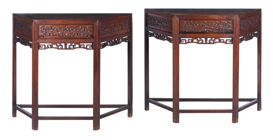 A pair of huanghuali side tables