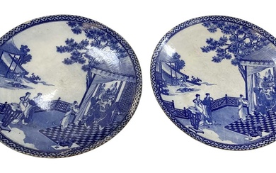 A pair of modern Japanese blue and white porcelain chargers,...