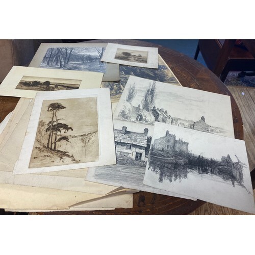 A quantity of unframed sketches, etchings and other pictures...