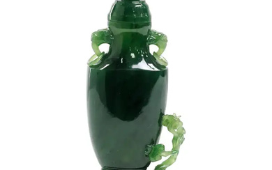 A small Chinese spinach jade 'lingzhi' vase and cover Mid Qing dynasty...