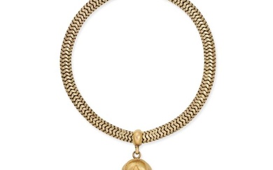 AN ANTIQUE GARNET HAIRWORK MOURNING BRACELET in yellow gold, comprising a snake link bracelet