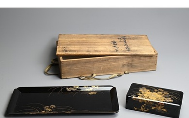 AN EARLY 20TH CENTURY JAPANESE LACQUER RECTANGULAR BOX AND T...