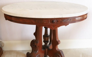 ANTIQUE OVAL MARBLE TOP TABLE