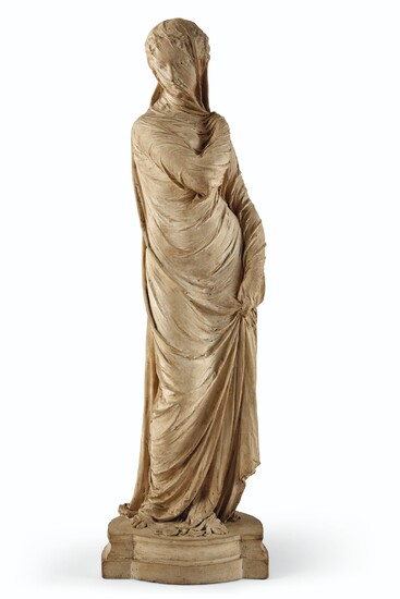 ATTRIBUTED TO ALBERT-ERNEST CARRIER-BELLEUSE (FRENCH, 1824-1887), MID-19TH CENTURY, A TERRACOTTA FIGURE OF A VEILED WOMAN