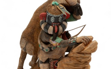Aaron J. Fredericks (American, Hopi) Hand Painted Carved Cottonwood Kachina "Left Hand Hunter