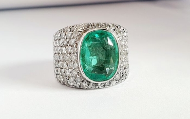 Adomargioielli - 18 kt. White gold - Ring - 5.84 ct Emerald - Diamonds