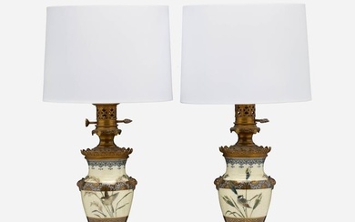 Albert-Louis Dammouse, Japonesque lamp bases with song birds, pair