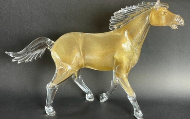 Alessandro Barbaro - Figurine, Horse with gold leaf (35 cm) - Glass